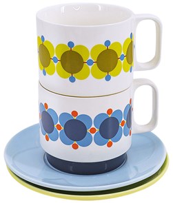 ORLA KIELY SET 2 TEA CUP & SAUCER - ATOMIC FLOWER